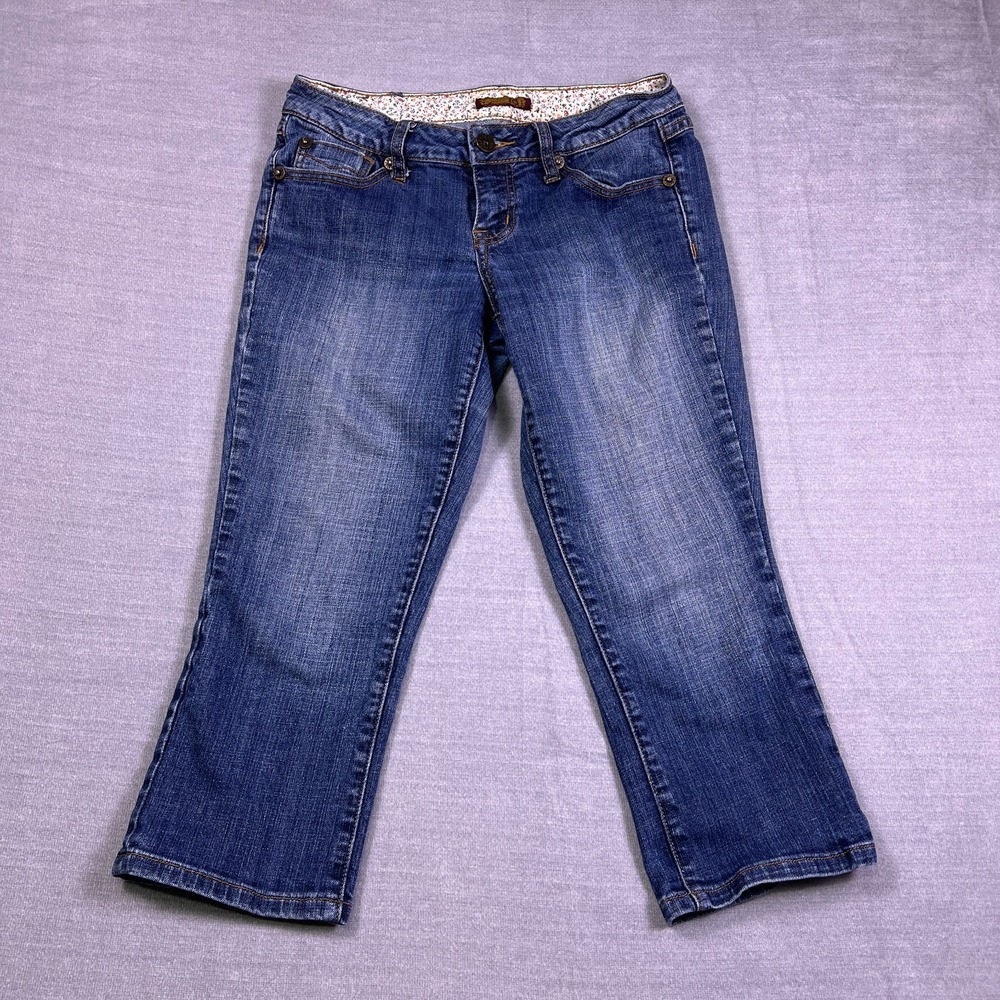 ZD Womens Blue Low Rise Medium Wash Denim Whisker‎ Stretch Cropped Jeans Size 9